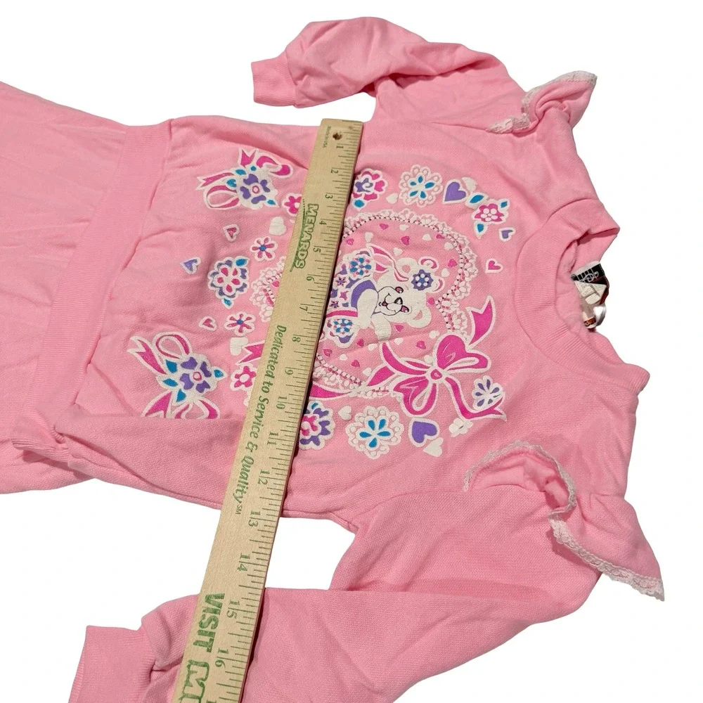 Vintage Rhythm Kids Pink Teddy Bear Heart Sweatsuit Set Lace Ruffle Size 6‎
